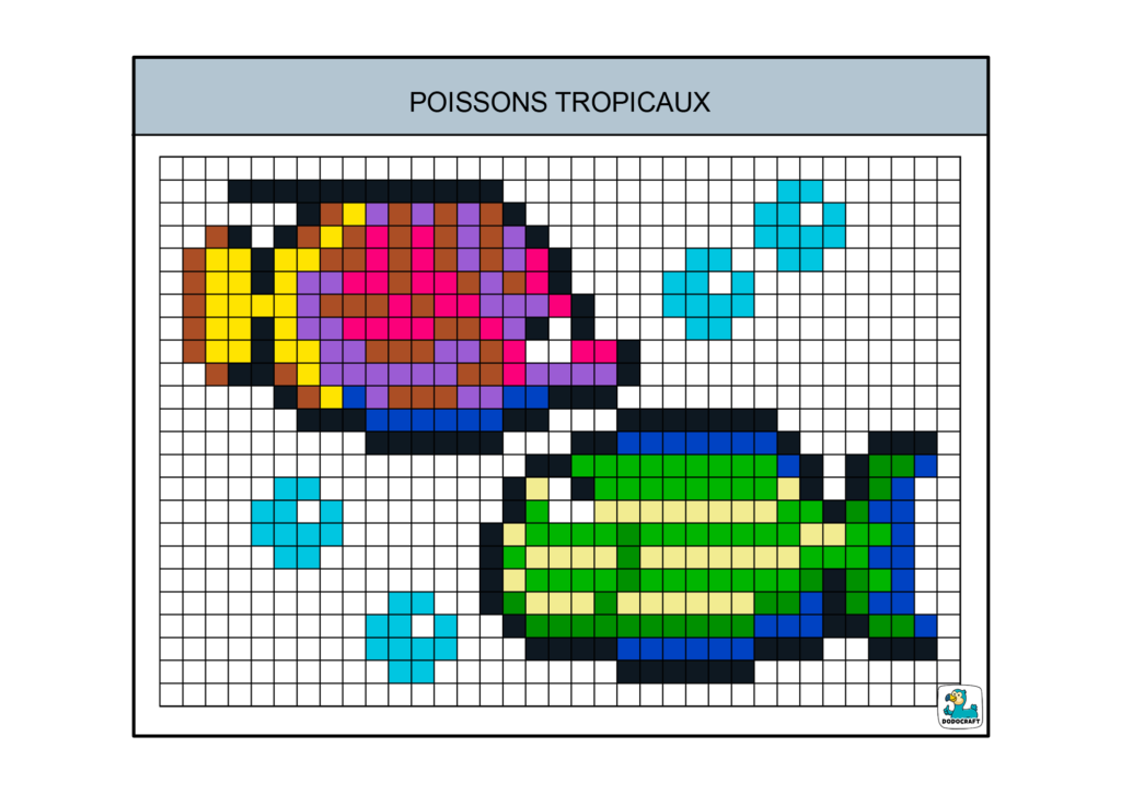 Poissons tropicaux pixel art dodocraft